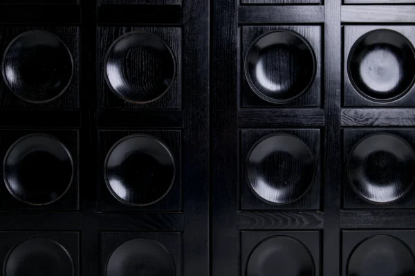 Studio Menzel - Black Brutalist Bar Cabinet Circles Details