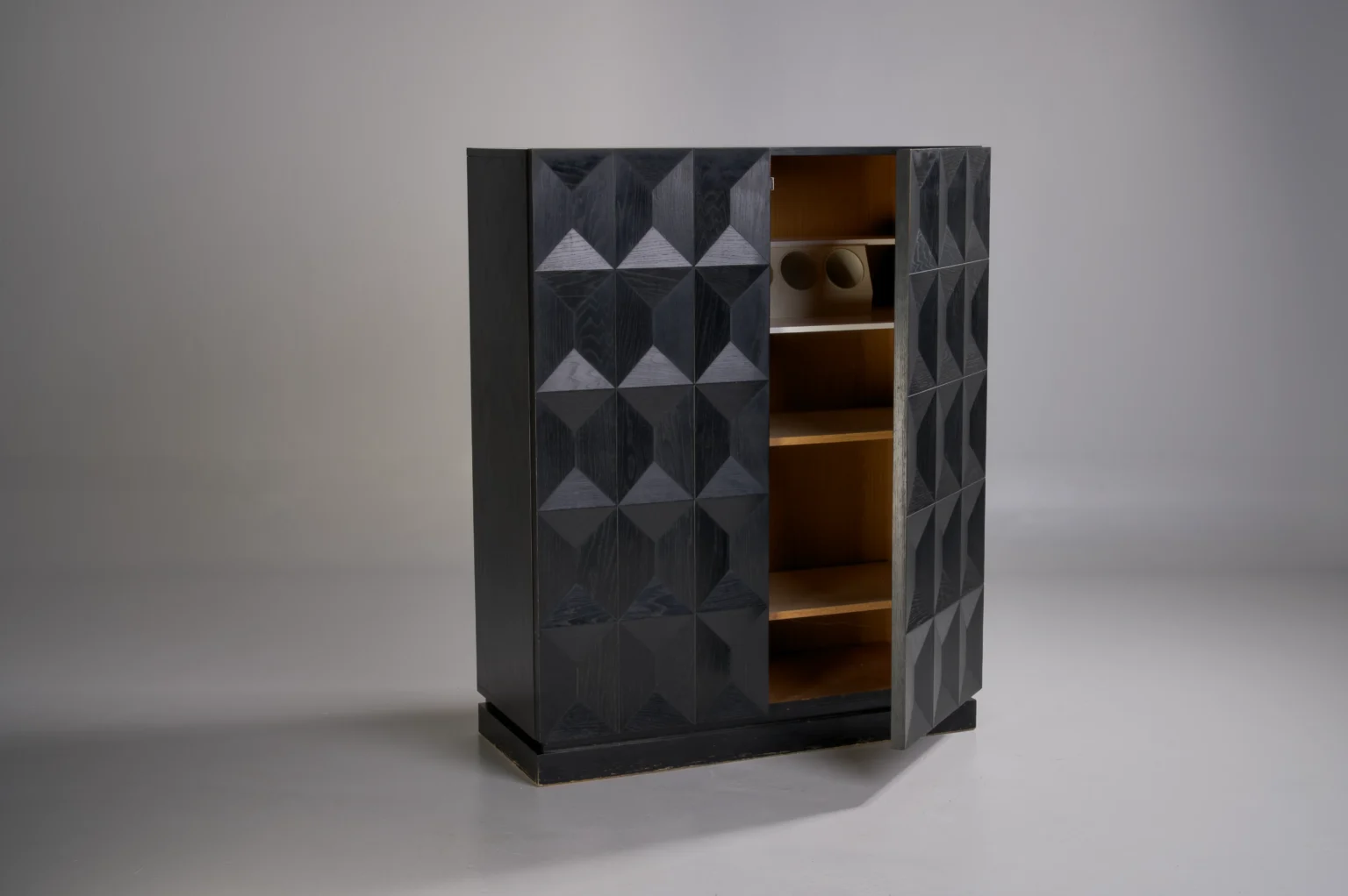 Studio Menzel - Defour Black Diamond Bar Cabinet Brutalist Open Doors