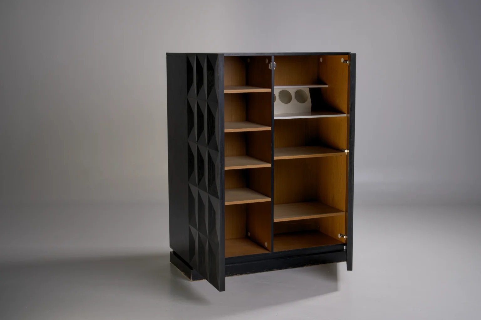 Studio Menzel - Defour Black Diamond Bar Cabinet Brutalist Open Doors