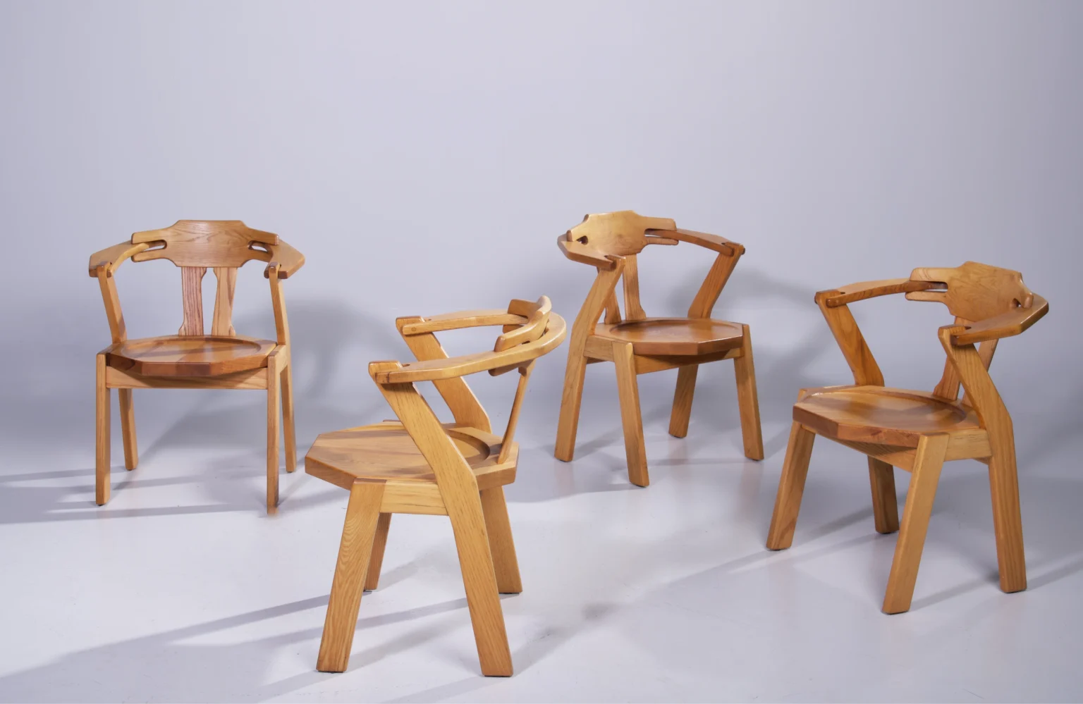 Brutalist Oak Dining Chairs